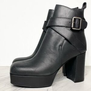 Jeffrey Campbell Amuse Black Leather Square Toe Heeled Platform Boot 7
